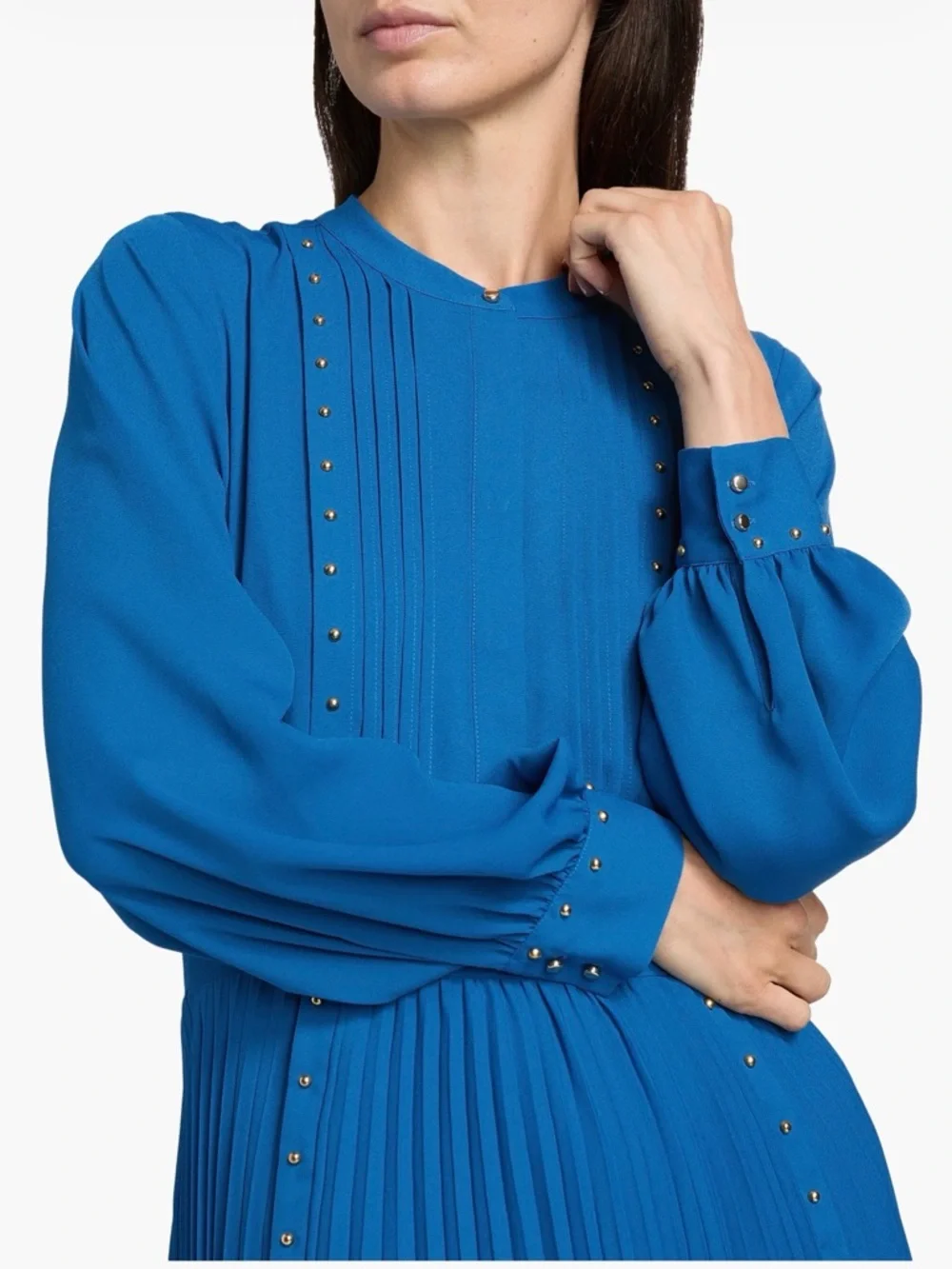 NWT Elie Tahari The Alania Pleated Midi-Dress Blue Stone Color, Size 16 - Picture 8 of 11
